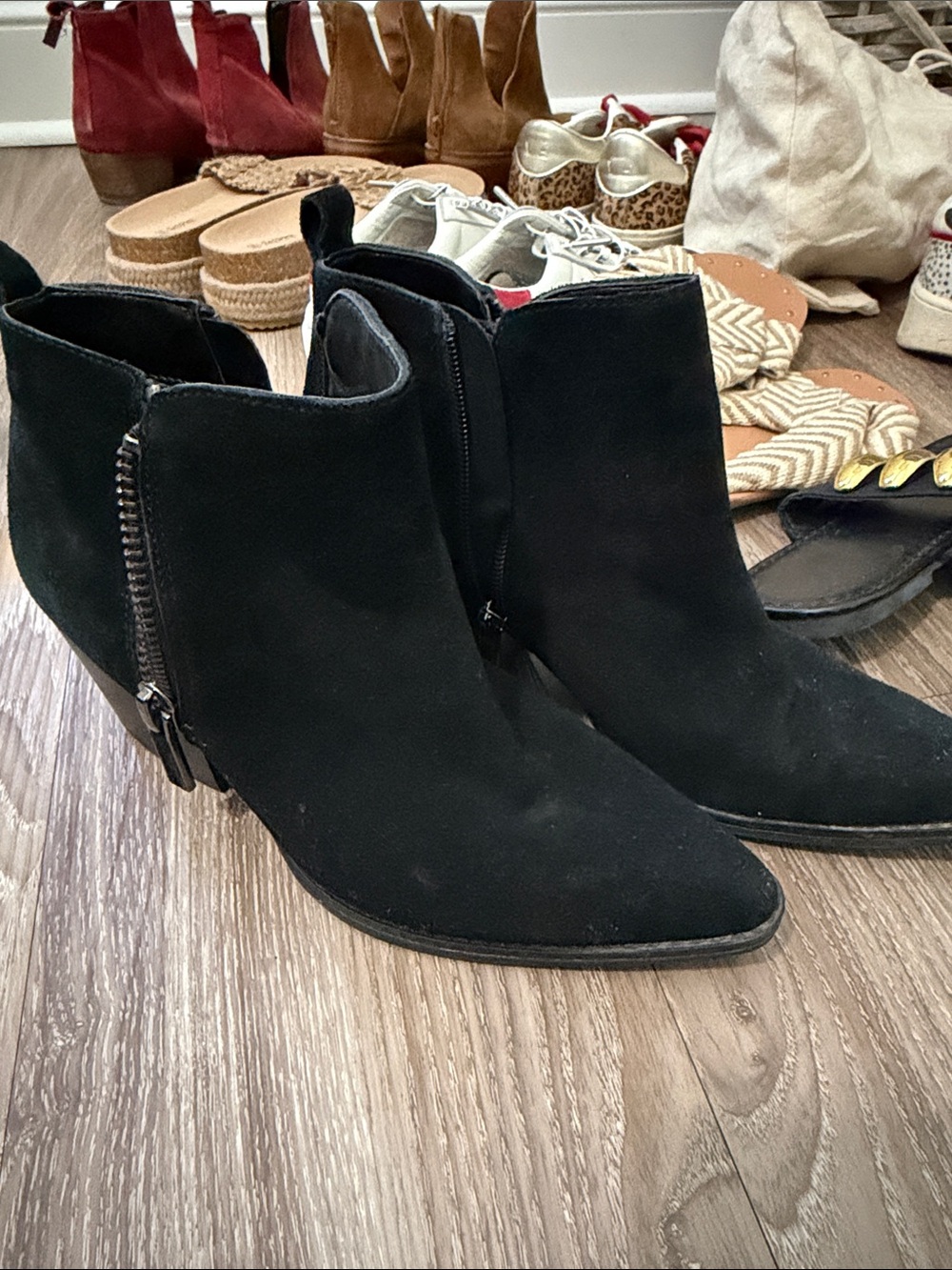 Franco Fortini Black Suede Ankle Booties with Side Zip Accent